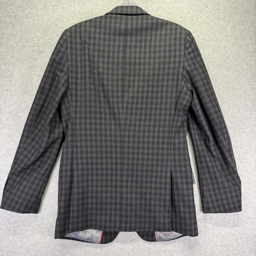 Dobell Blazer Mens 38R Gray Check Slim Fit 2 Button Suit Jacket Notch Lapel - Picture 10 of 11